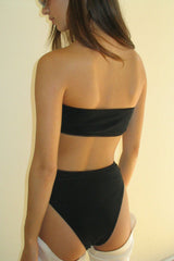 Jada Ribbed Bandeau Bikini Top - Midnight