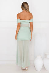 Dewdrop Dream Off Shoulder Mesh Maxi Dress Sage