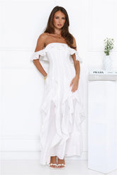 Village Of Sea Off Shoulder Maxi Dress White