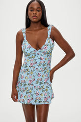 Emilia Satin Floral Mini Dress - Pastel Peony