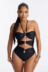 Karla Cutout Hardware 1 Piece Swimsuit - Black/White