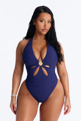 Sunny Days Textured 1 Piece Swimsuit - Blue