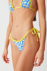 Divine Tie Side Skimpy Bikini Bottom - Blue Daisy