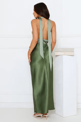 Sunlit Grove Satin Halter Maxi Dress Green