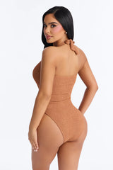 Sunny Days Textured 1 Piece Swimsuit - Brown