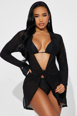 Summer Breeze Knotted Plisse Cover Up Dress - Black