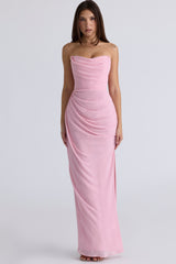 pink quartz georgette strapless gown