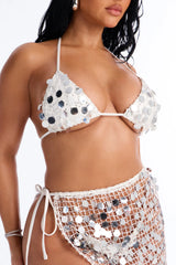 Drinks On The Beach Bikini And Coverup Skirt Set - Silver