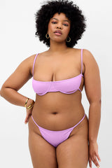 Harmony Plissé Thong Bikini Bottom - Wisteria