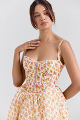 royal rose print corset midi sundress