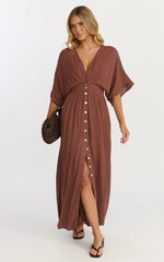 Sitting Pretty Maxi Dress - Short Sleeve Button Down Dress in Chocolate