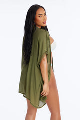Off Duty Linen Swim Cover Up Shirt - Olive