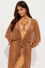Beach Shade Stripe Cover Up Maxi Kimono - Mocha
