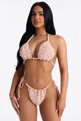Lynette 2 Piece Beaded Knit Triangle Bikini Set - Multi Color