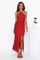 Love Me More Satin Maxi Dress Red