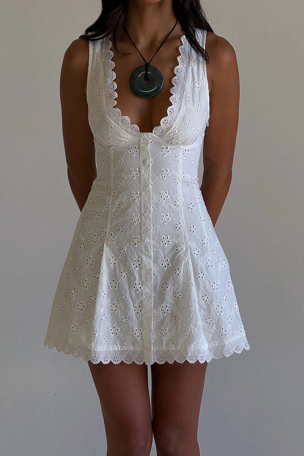 bella hadid short dress X BELLA HADID Farm Eyelet Mini Dress ~ Salt Air Eyelet
