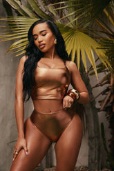 Maui Mix And Match Metallic High Rise Bikini Bottom - Bronze