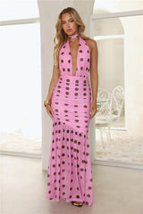 Fiorisse Polka Dot Halter Maxi Dress Pink
