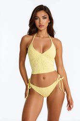 Dana 2 Piece Terry Cloth Triangle Tankini Bikini Set - Yellow