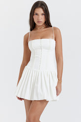 white pleated mini dress