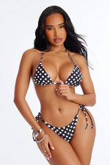 Light Sea Breeze Reversible 2 Piece Polka Dot Triangle Bikini Set - Black/White