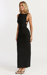 Liora Midi Dress - Boat Neck Side Twist Strap Midi Dress in Black