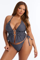 Poolside Cutie 2 Piece Polka Dot Tankini Bikini Set - Black/combo