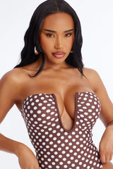 What You Need Strapless Plunge 1 Piece Swimsuit - Brown/combo