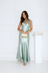 Softly Yours Satin Halter Maxi Dress Sage