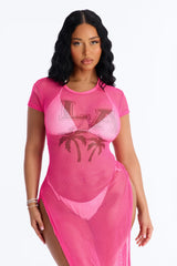 LA Nights Fishnet Cover Up Dress - Pink