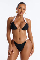 Beach Doll Charm O-Ring Contrast 2 Piece Bikini - Black/combo