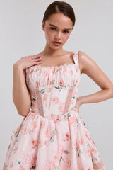 peach floral rose print cotton mini dress