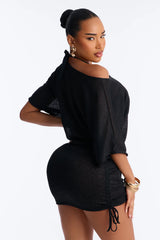 Cozy Up Summer Morning Side Ruching Swim Cover Up Dress - Black