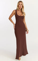 Odette Maxi Dress - Scoop Neck A Line Dress in Chocolate