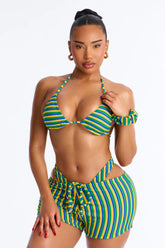 Joanna Stripe Terry Shorts & Scrunchie 4 Piece Bikini Set - Blue/combo