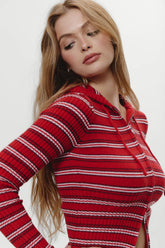 Heritage Zip Up Knit Hoodie - Strawberry Stripe