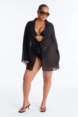 Lush Linen Swim Cover Up Mini Dress - Black