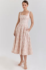 cream floral print cotton midi sun dress