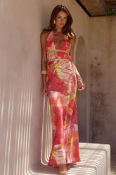 XYLIA HALTER LOW PLUNGE MAXI DRESS - KIARA PEACH