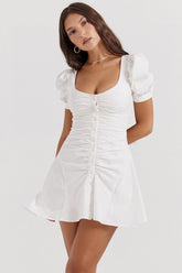 white puff sleeve mini dress
