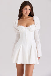 white cotton flute sleeve mini dress