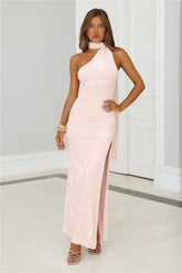 Velvet Petals Halter Maxi Dress Pink