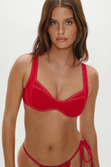 Franklin Underwire Denim Bikini Top - Red Denim