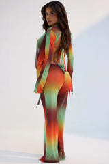 Summer Muse Cowl Neck Mesh Cover Up Pants Set - Multi Color