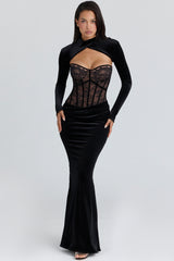 black lace maxi dress + bolero