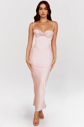 blush pink corset maxi dress