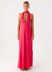 Alicia Satin Halter Maxi Dress - Fuchsia