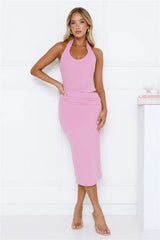 Trend Star Halter Midi Dress Pink