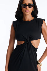 Sunny Days Twisted Knot Maxi Swim Cover Up Dress - Black