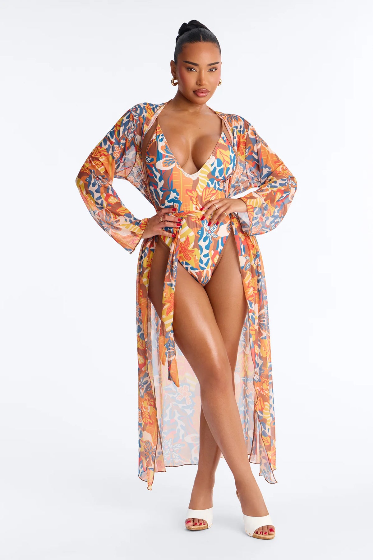 Said It Before Swimsuit and Cover Up Set - Brown/combo
